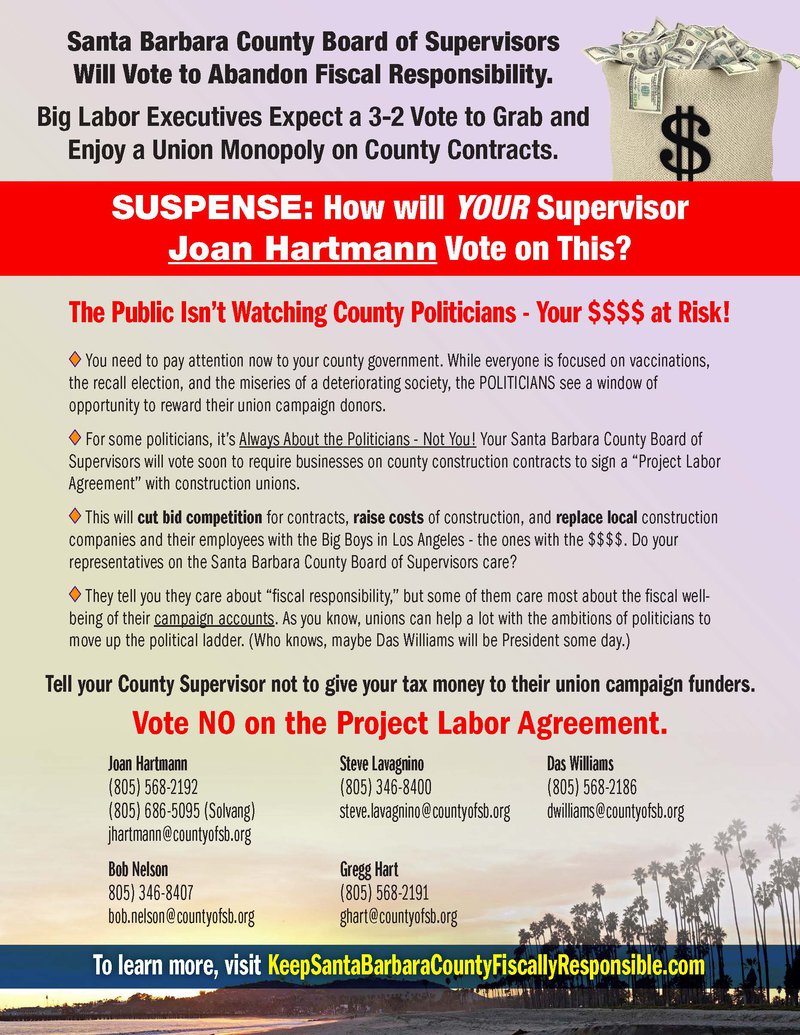 Santa Barbara County Board of Supervisors - Vote NO on Project Labor Agreement - Back